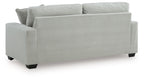 Greenbriar sofa in light gray fabric, armrest, three back cushions, dark feet
