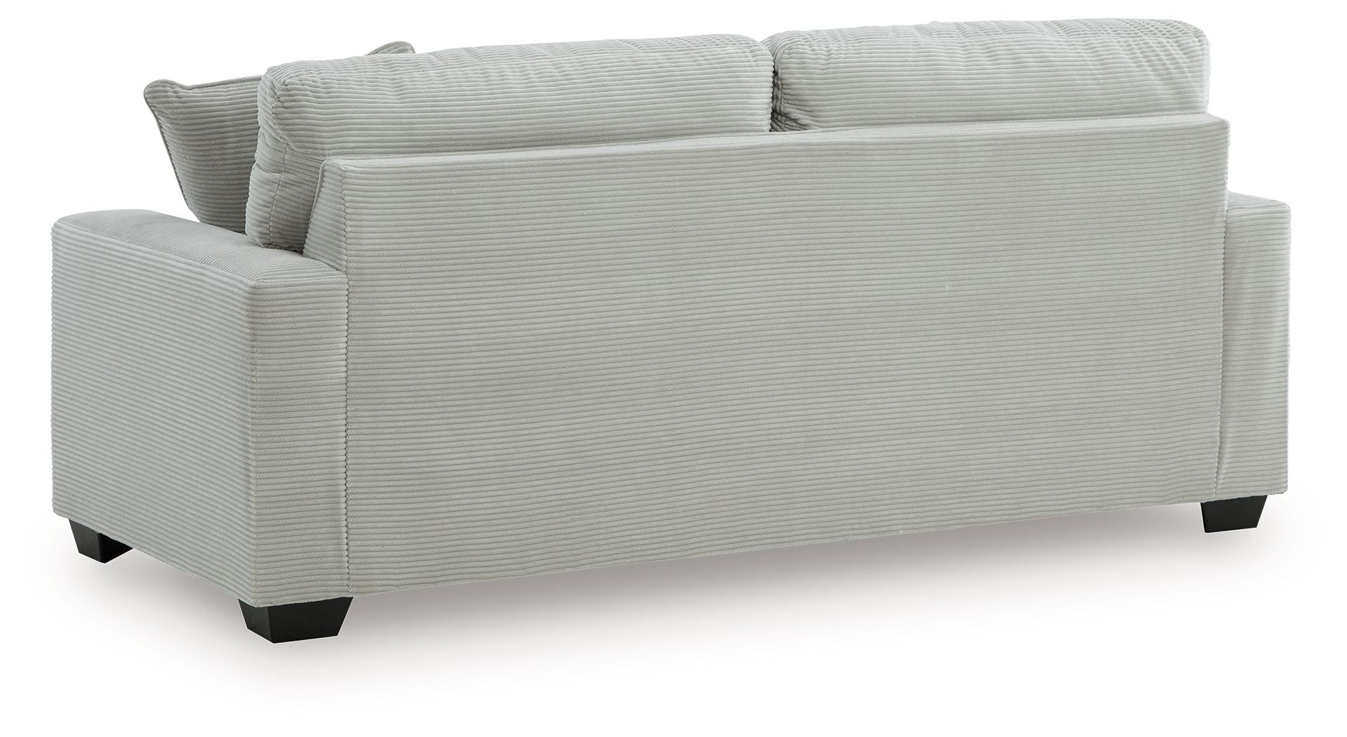 Greenbriar sofa in light gray fabric, armrest, three back cushions, dark feet