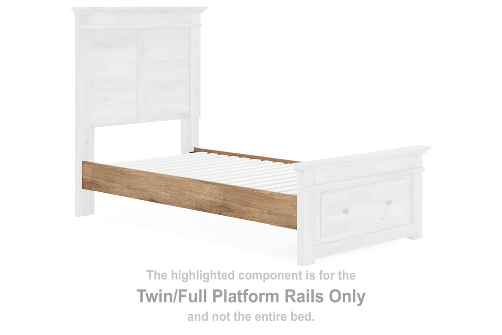 Makidern Twin/Full platform rails, tan wood-look bed side rail set
