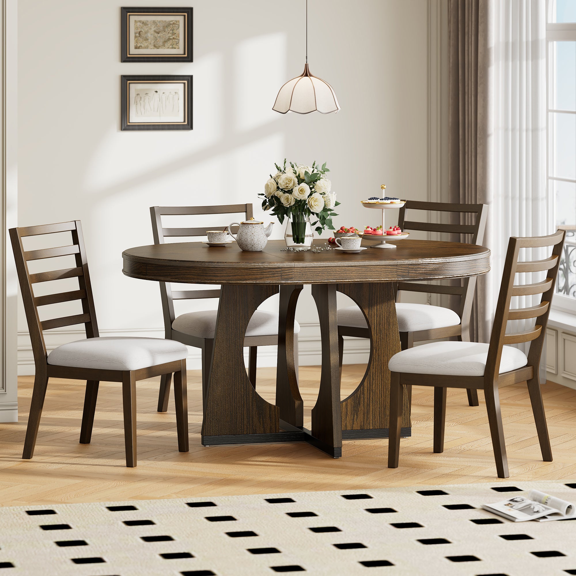 5-Pc Retro Rustic Dining Set (Walnut)