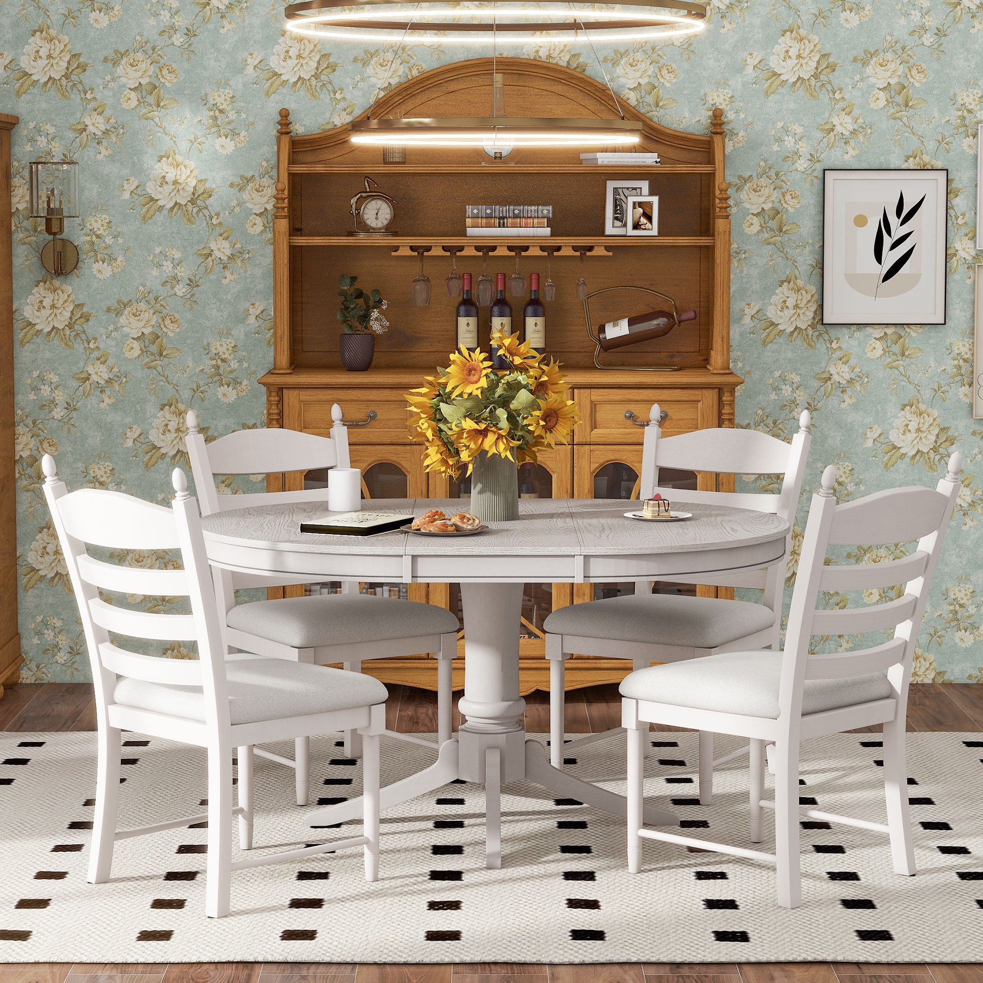 5-Pc Retro Extendable Dining Set, Antique White