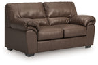 WillowBend loveseat in dark brown leather-look with deep seat cushions and rolled arms