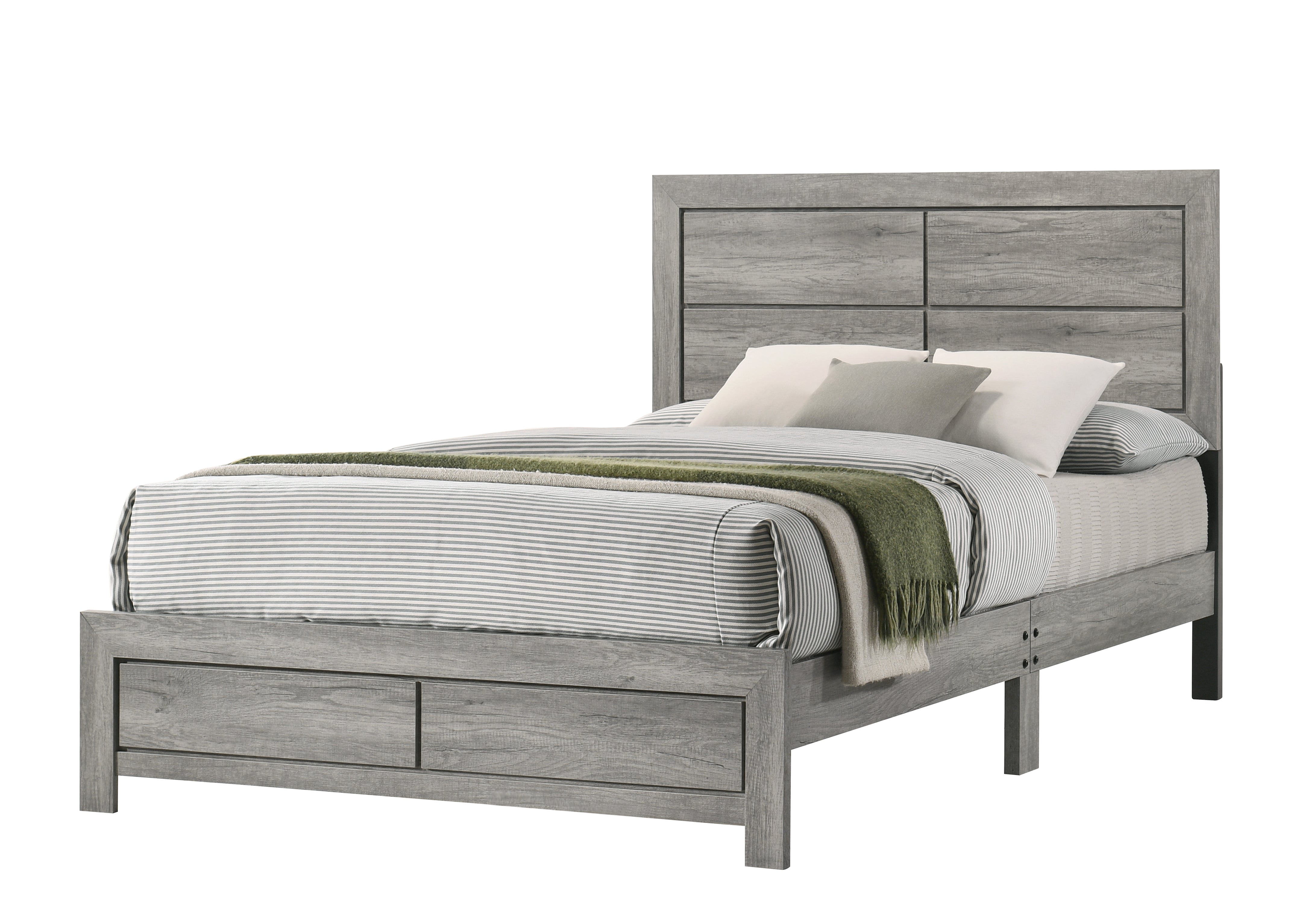 King Size Rustic Gray Wood Grain Platform Bed with Clean-lined Headboard