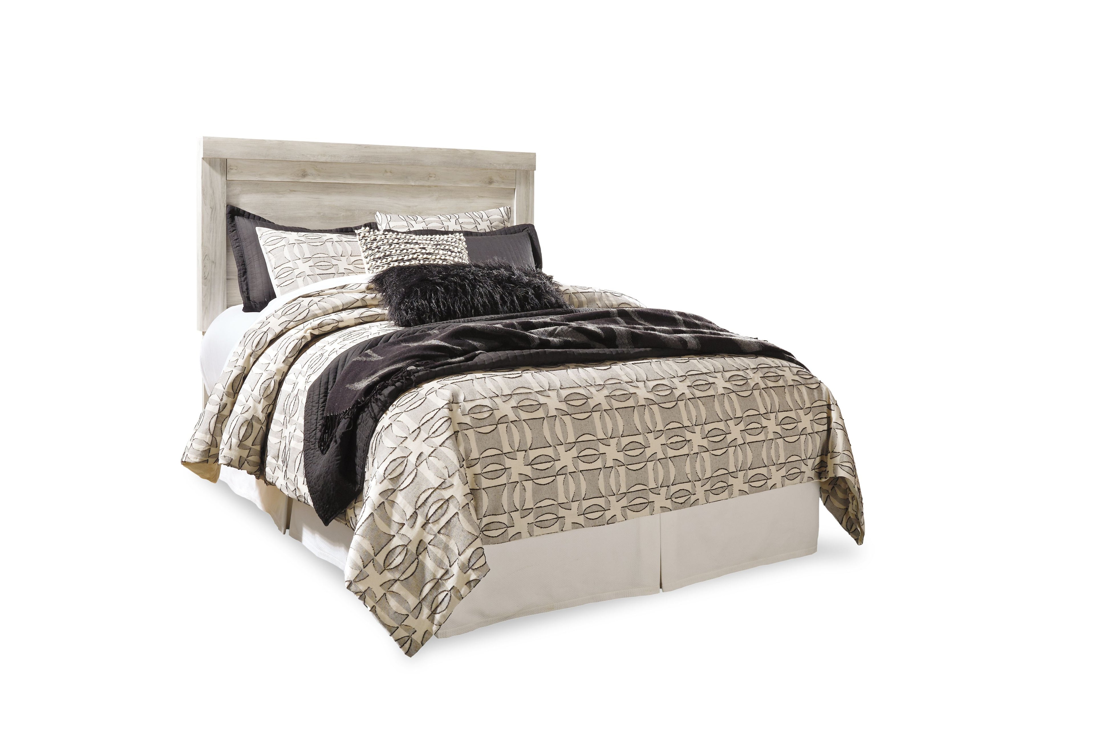 Bellaby beige panel headboard with upholstered bed frame and side rails