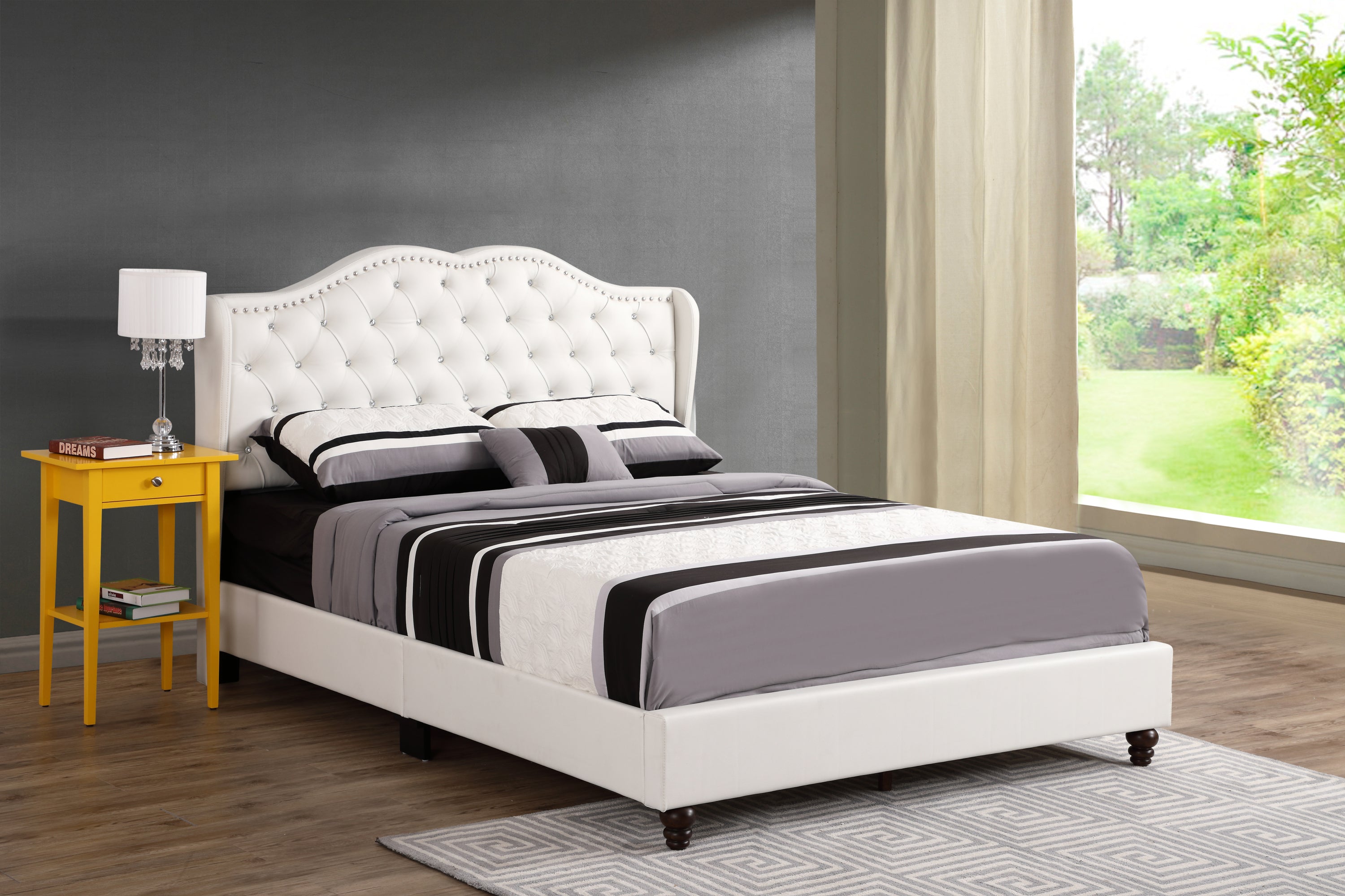 Elegant Transitional White Upholstered Queen Bed
