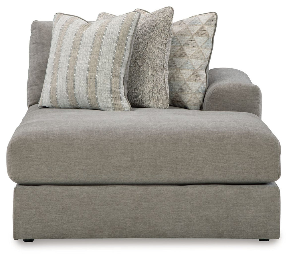 Avaliyah Raf corner chaise in ash gray upholstery with three throw pillows