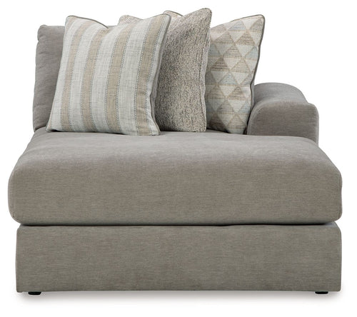 Avaliyah Raf corner chaise in ash gray upholstery with three throw pillows