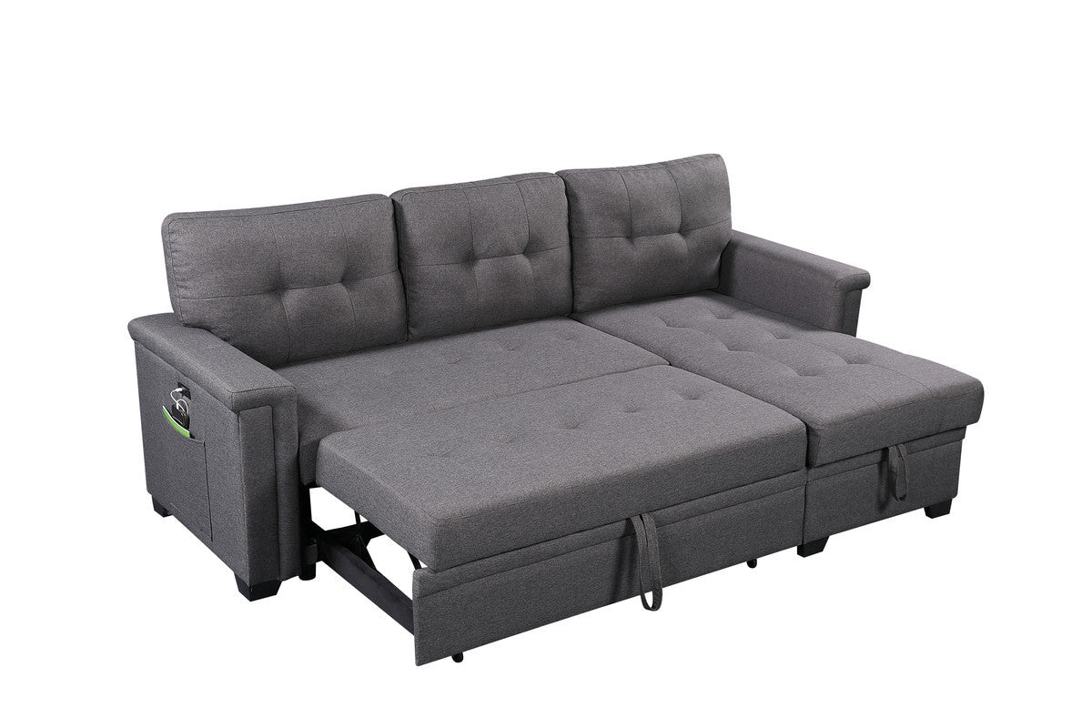 Ashlyn 84" Dark Gray Sleeper Sectional w/ Storage & USB