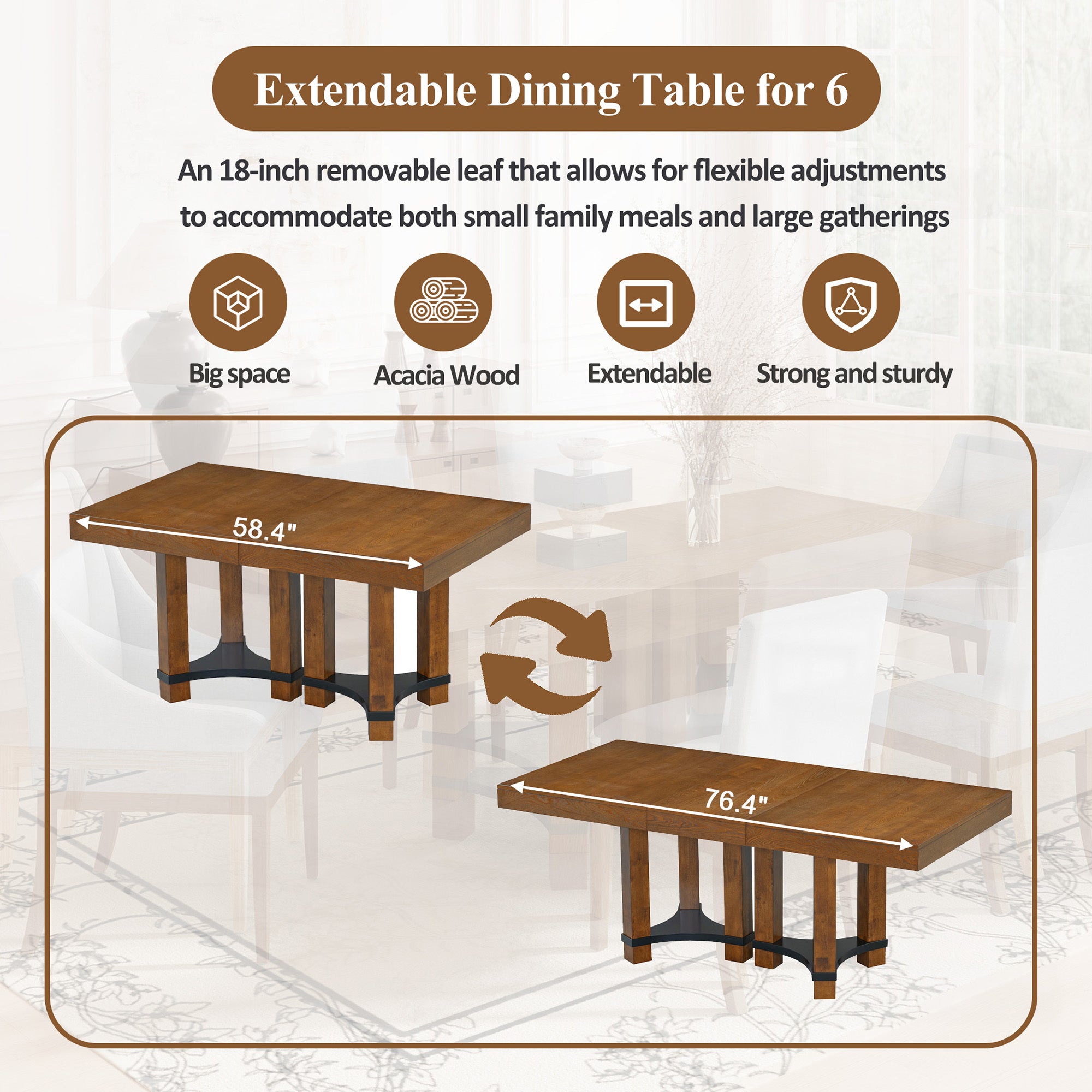 Rustic Extendable Dining Table Set - 7pc