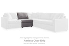 Gray armless chair section with boxy back and seat cushions in upholstered fabric