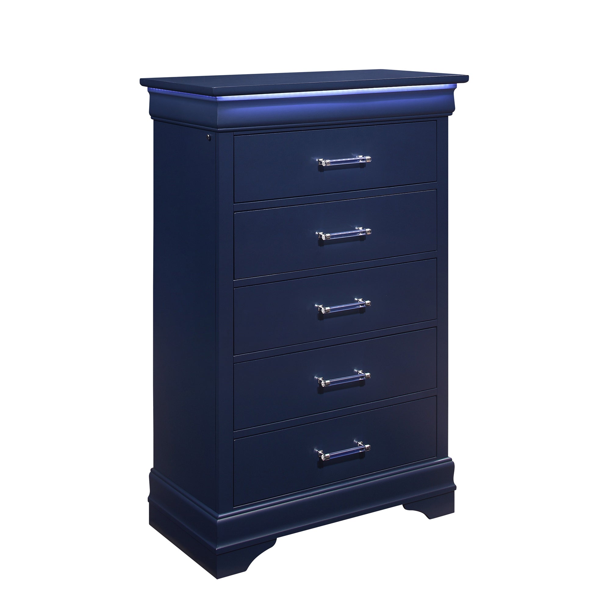 Charleston Blue 5-Drawer LED Chest, Solid Wood