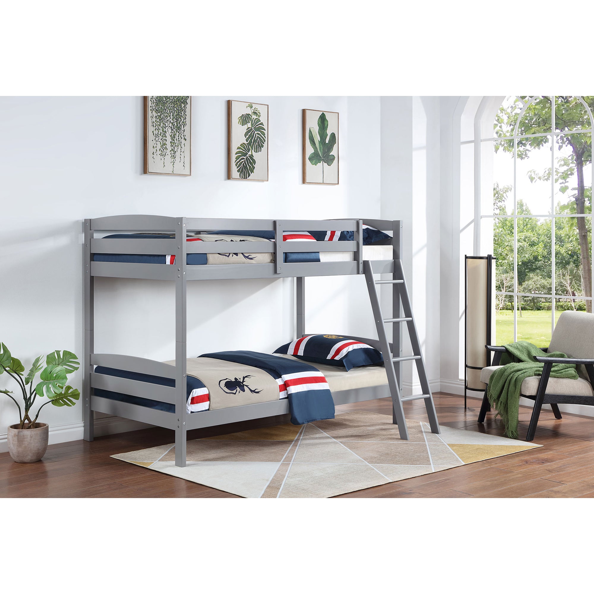 Kerr Grey Twin Over Twin Bunk Bed - Space-Saving Kids Bedroom Furniture