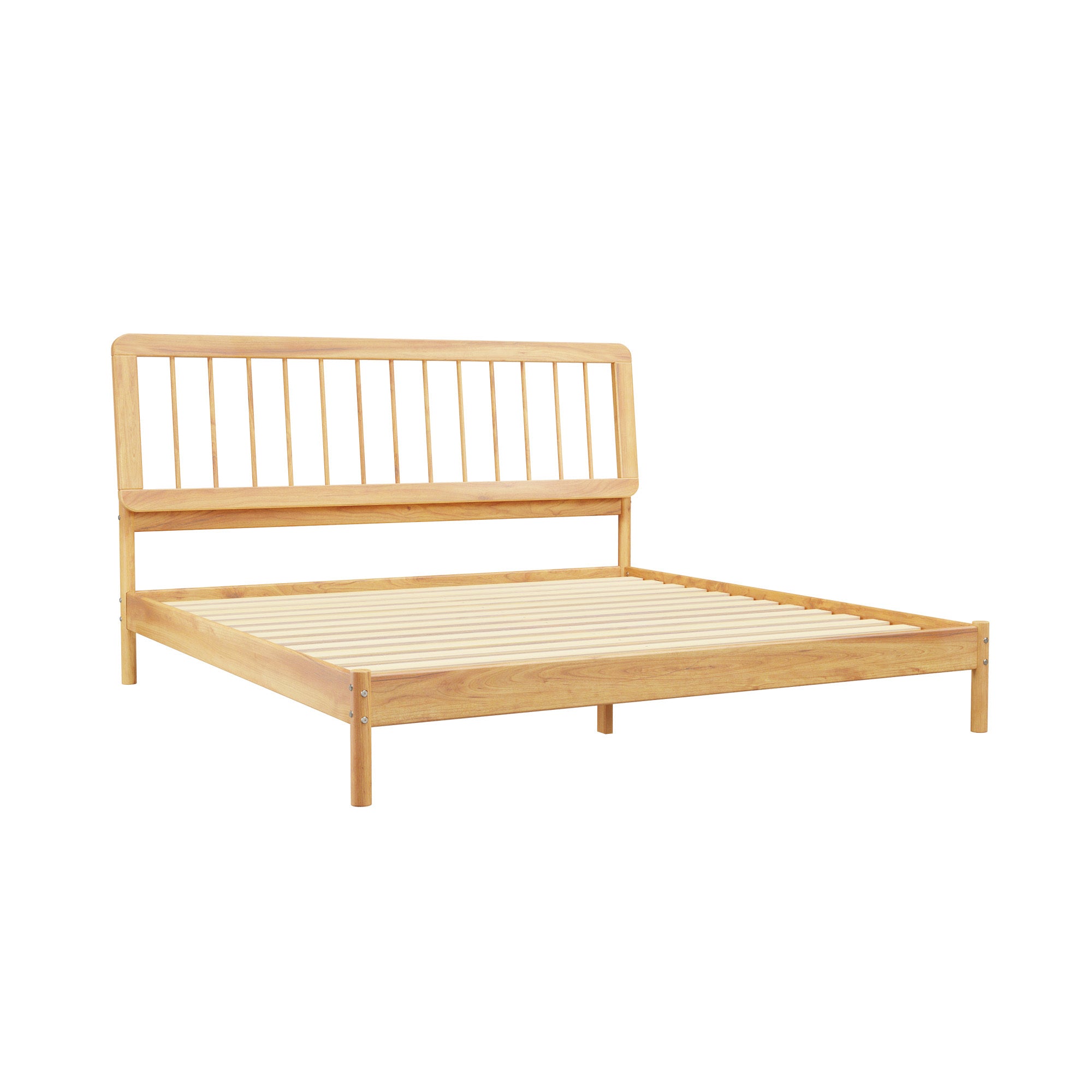 Mid-Century Modern Solid Wood King Spindle Bed - Natural Pine
