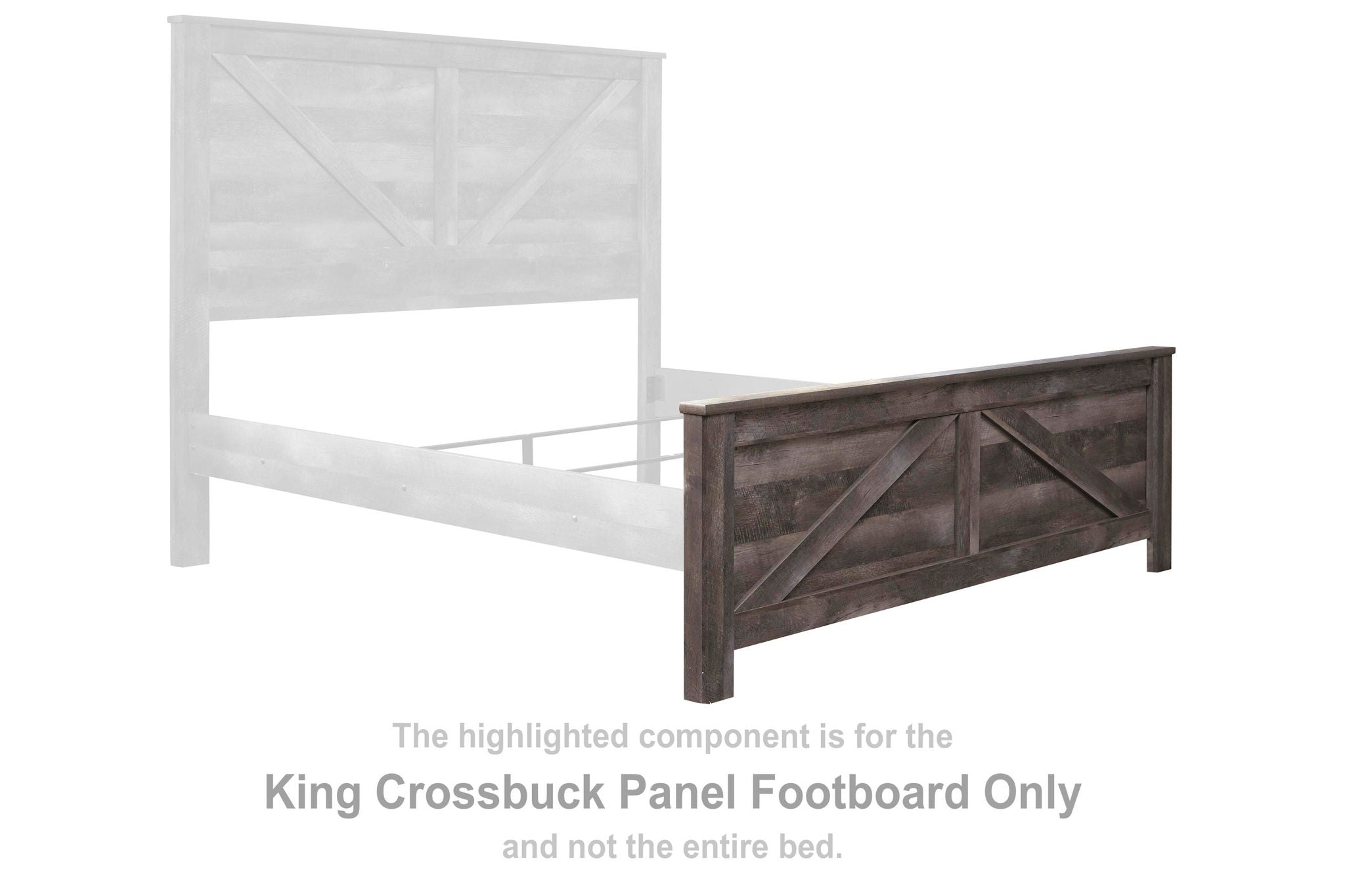 Gray crossbuck panel footboard with panel sections and cutout details