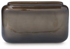Sumner vase, dark brown glossy glass with wide opening and rounded rectangular shape