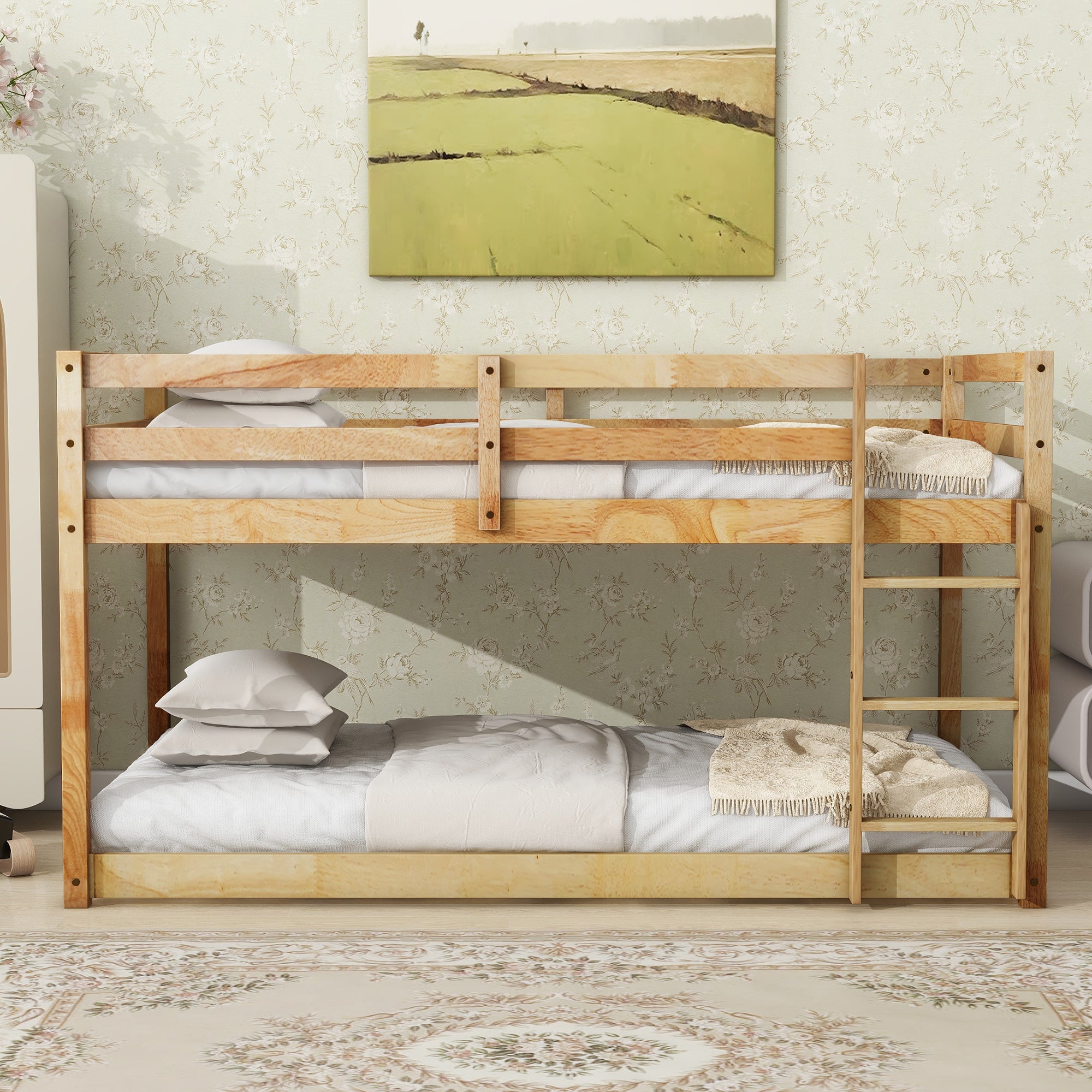 Solid Wood Twin Bunk Bed with Ladder