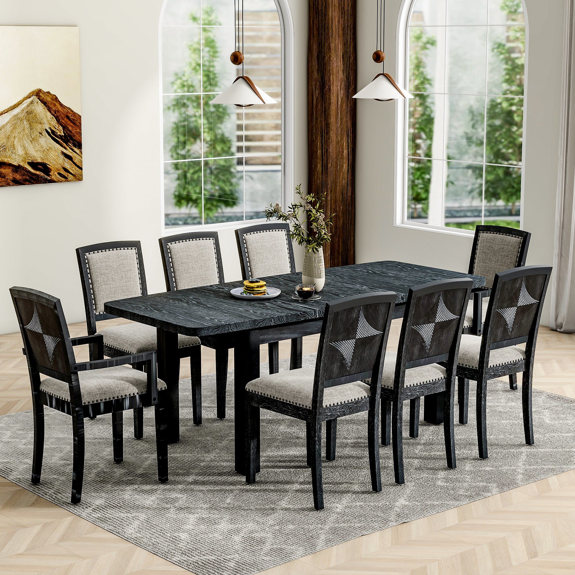 Rustic Farmhouse 9-Piece Extendable Dining Set