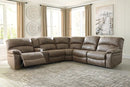 Segburg Driftwood Faux Leather Sectional - Power Reclining Sofa with Console & Cup Holders-Benchcraft®-American Furniture Outlet