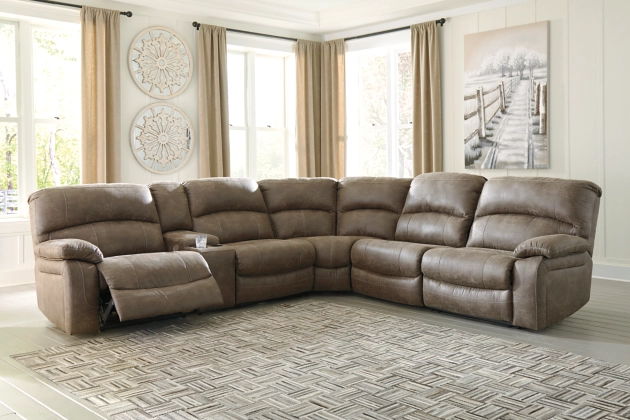 Segburg Driftwood Faux Leather Sectional - Power Reclining Sofa with Console & Cup Holders