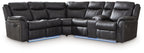 Dark carbon 2-piece reclining sectional sofa with thick padded cushions and armrests.