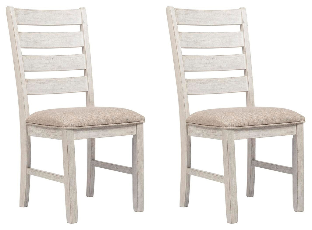 Skempton dining upholstered side chair set of 2, whitewashed wood with beige fabric seat