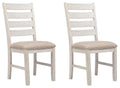 Skempton dining upholstered side chair set of 2, whitewashed wood with beige fabric seat