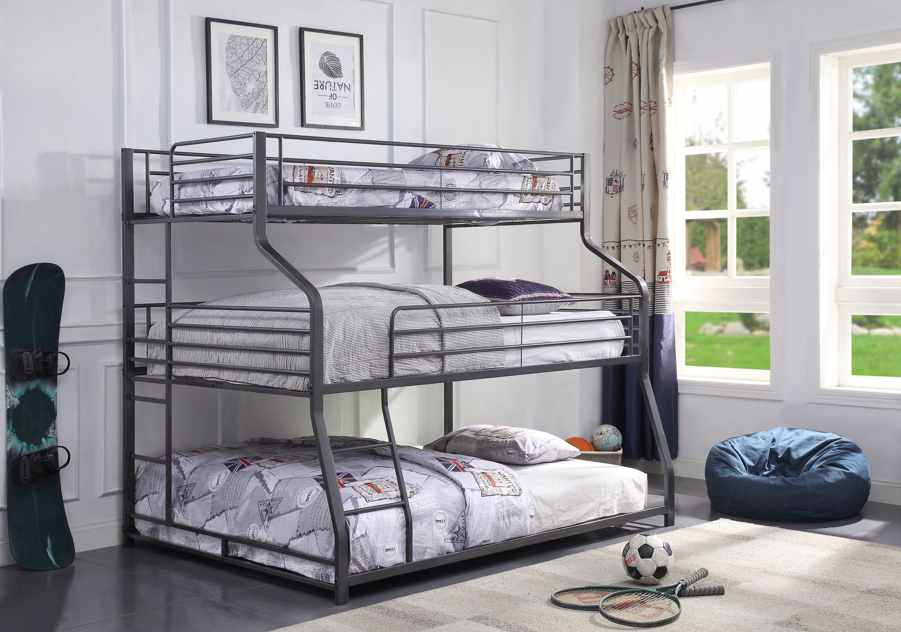 Caius II Gunmetal Finish Twin/Full/Queen Bunk Bed - Durable & Stylish