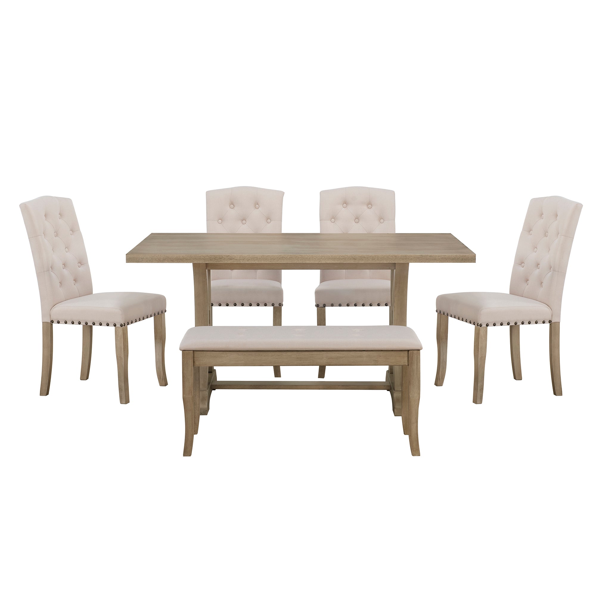 6-Pc Farmhouse Dining Set (Natural Wood)