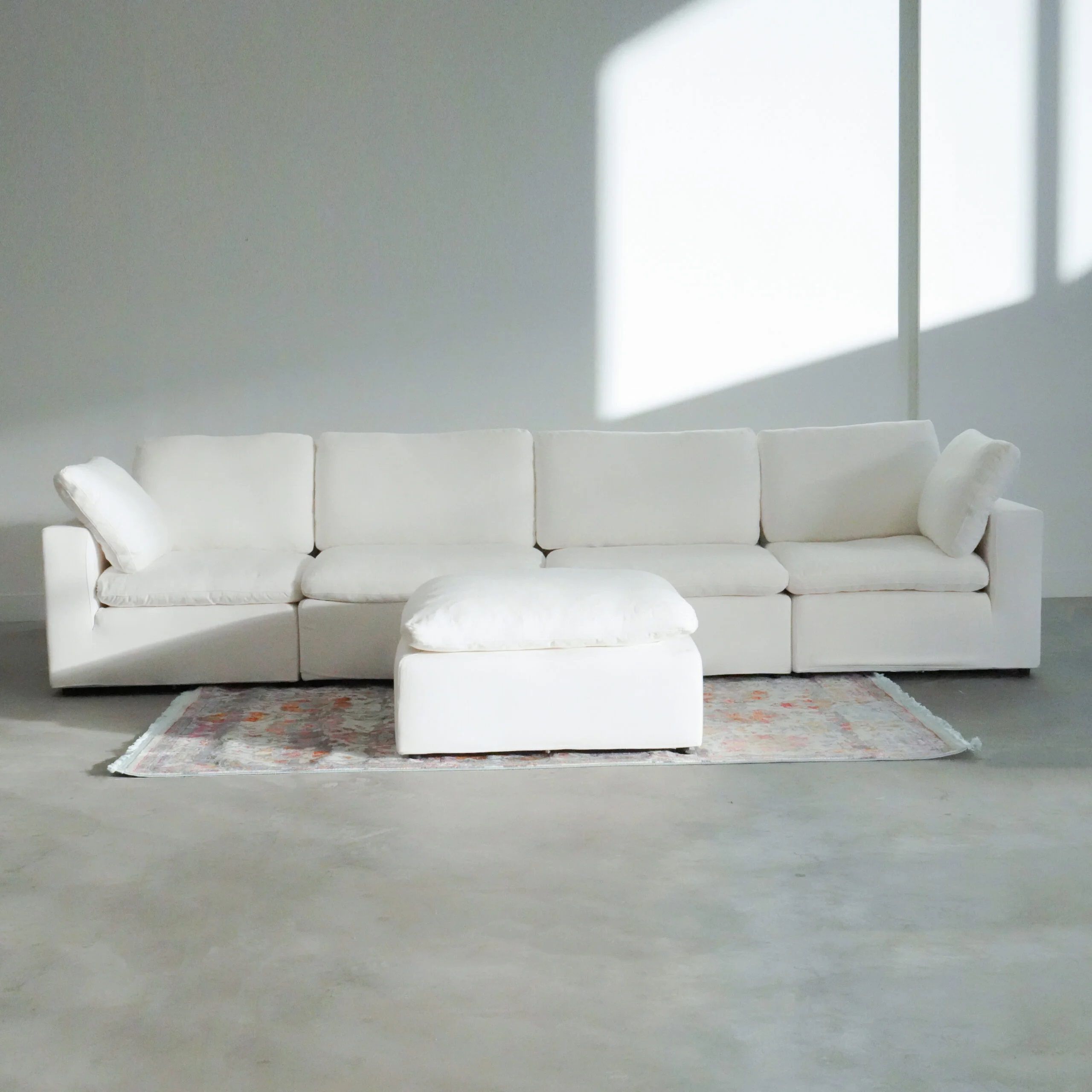 Modern 17" Petite Size Ottoman, Premium Fabric Upholstered Living Room Cube Shape Ottoman With Plush Seat Cushion, White
