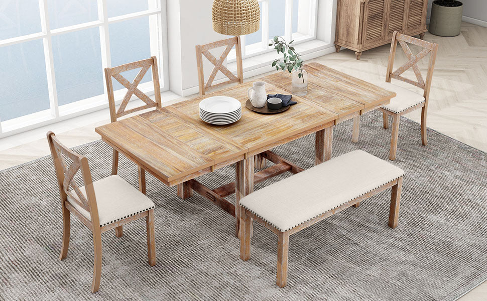 82" Farmhouse Dining Table Set, 6-Piece
