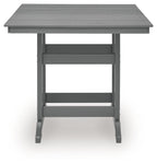 Dark gray square counter table with open lower shelf and straight legs
