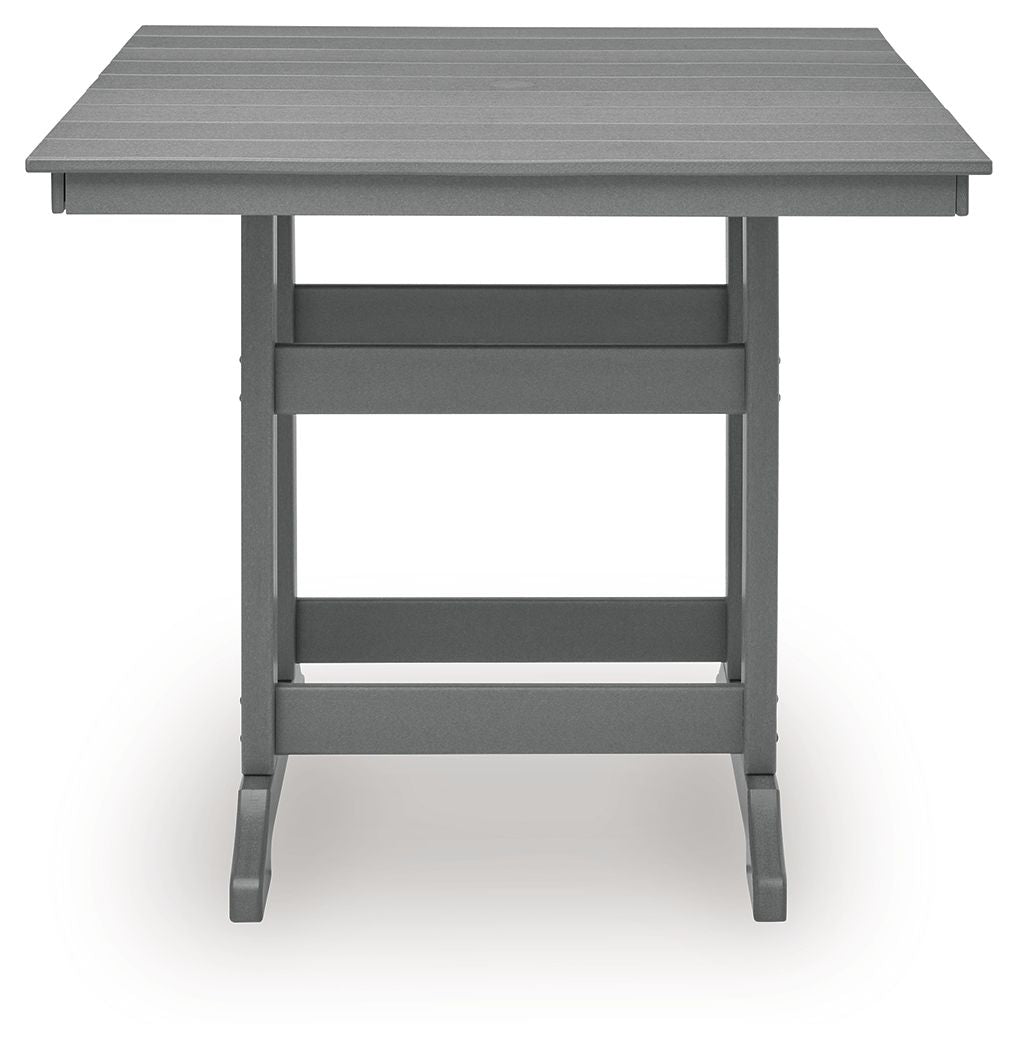 Dark gray square counter table with open lower shelf and straight legs