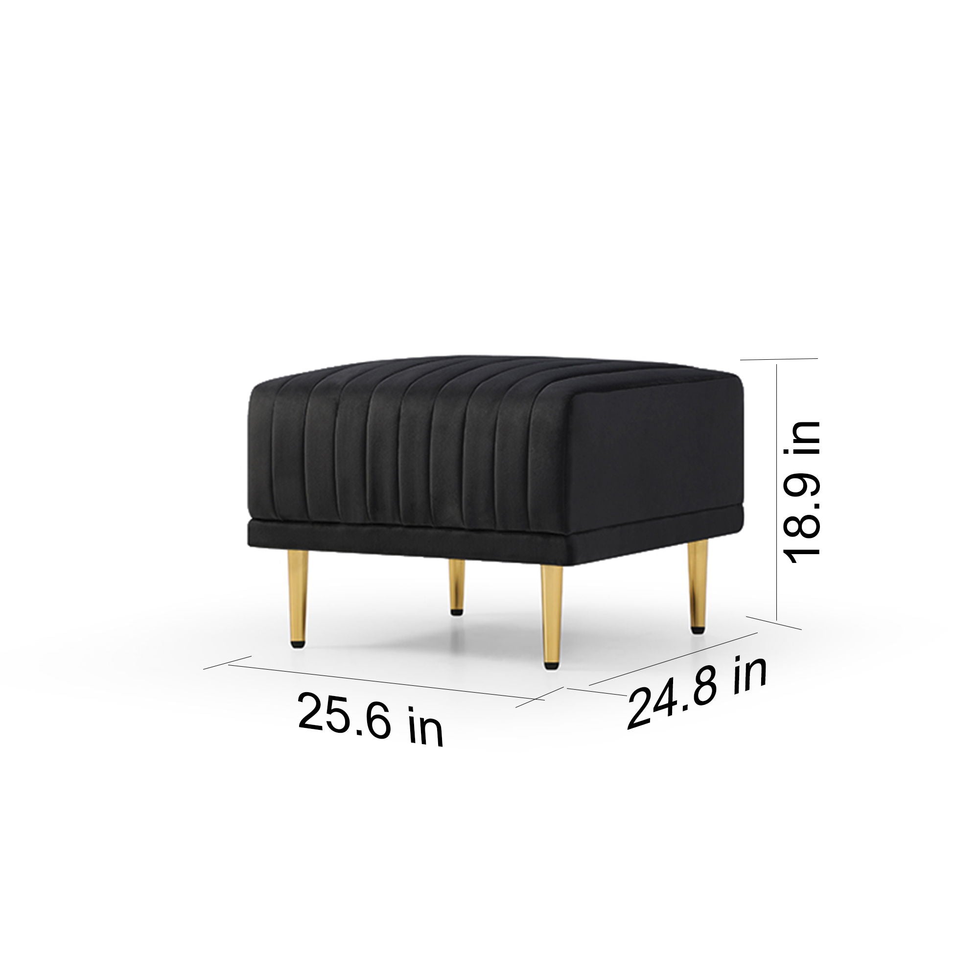 Living Room Ottoman - Black Velvet Channel Tufted To Combine With Sectional Sofa
