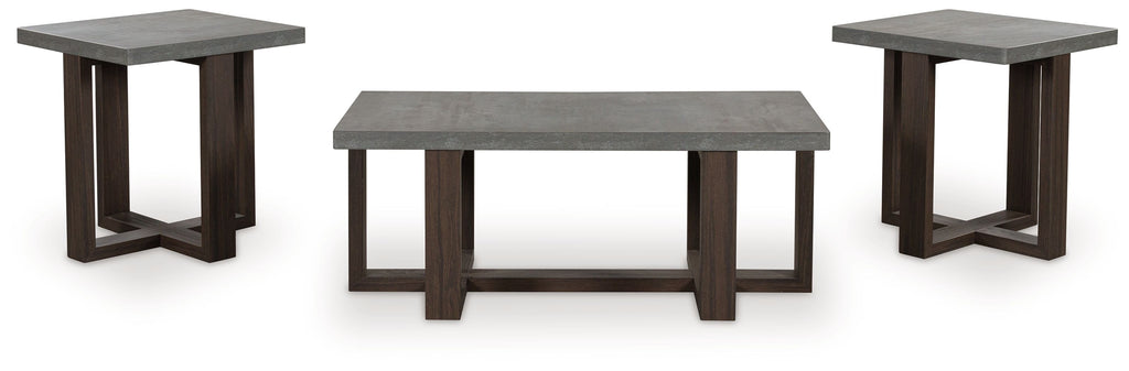 3-piece occasional table set with gray top and dark brown legs, two side tables