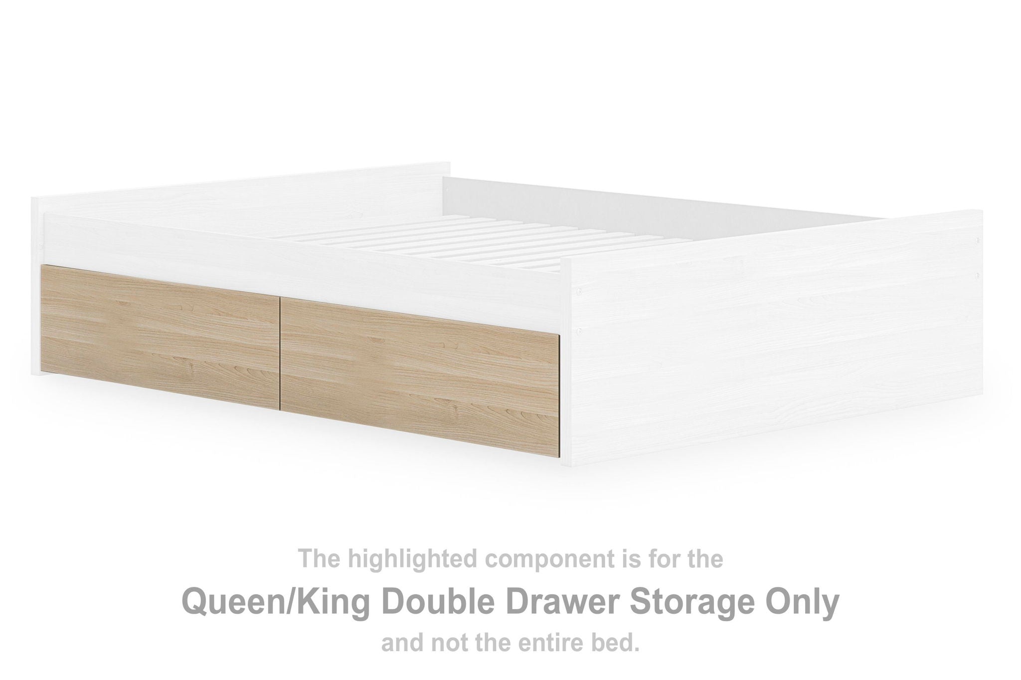Double drawer storage base with two drawers, natural wood and white finish.