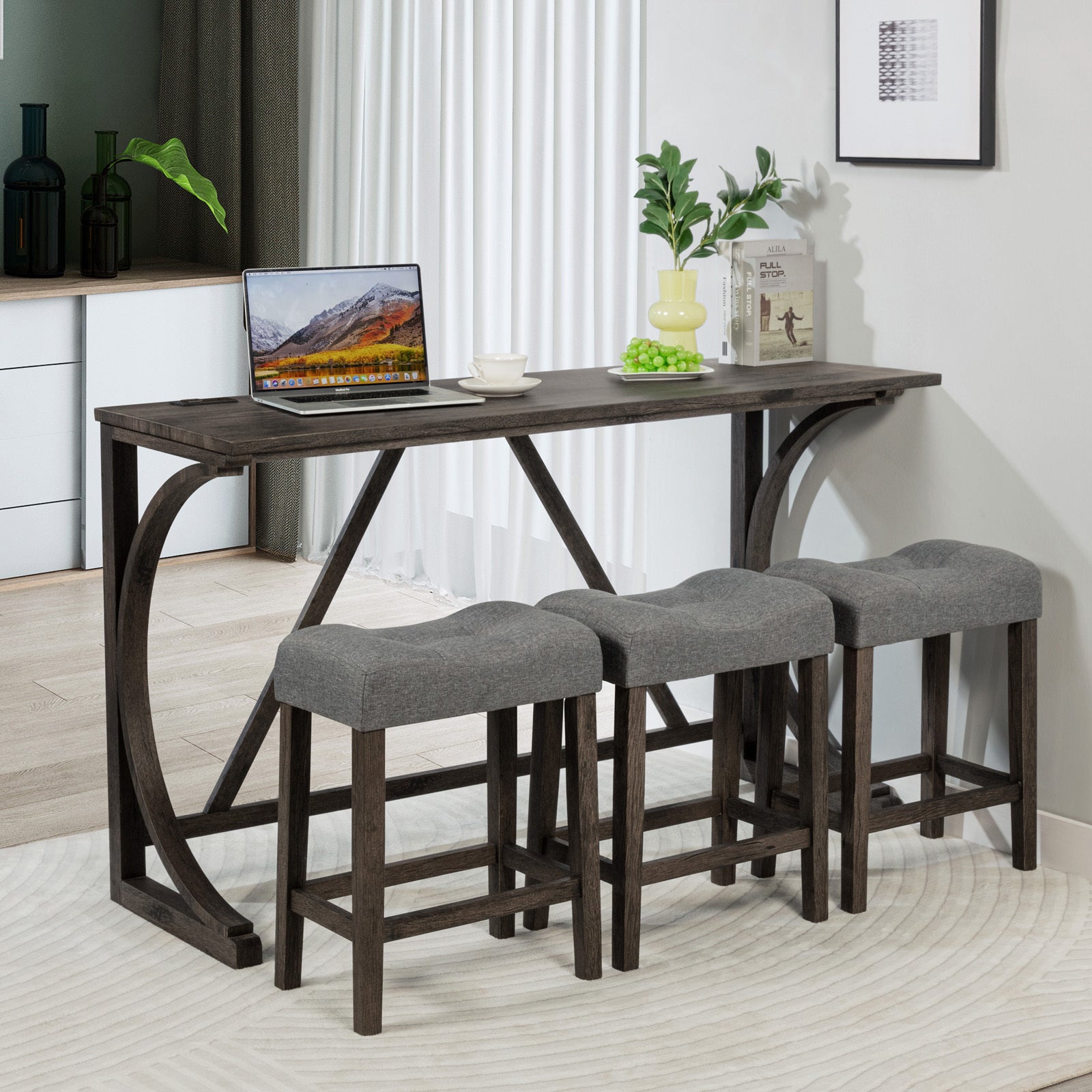 4-Piece Bar Table Set w/ Power Outlet & Stools