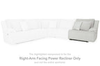 White ribbed sectional with right-end power recliner, tufted cushions and armrests