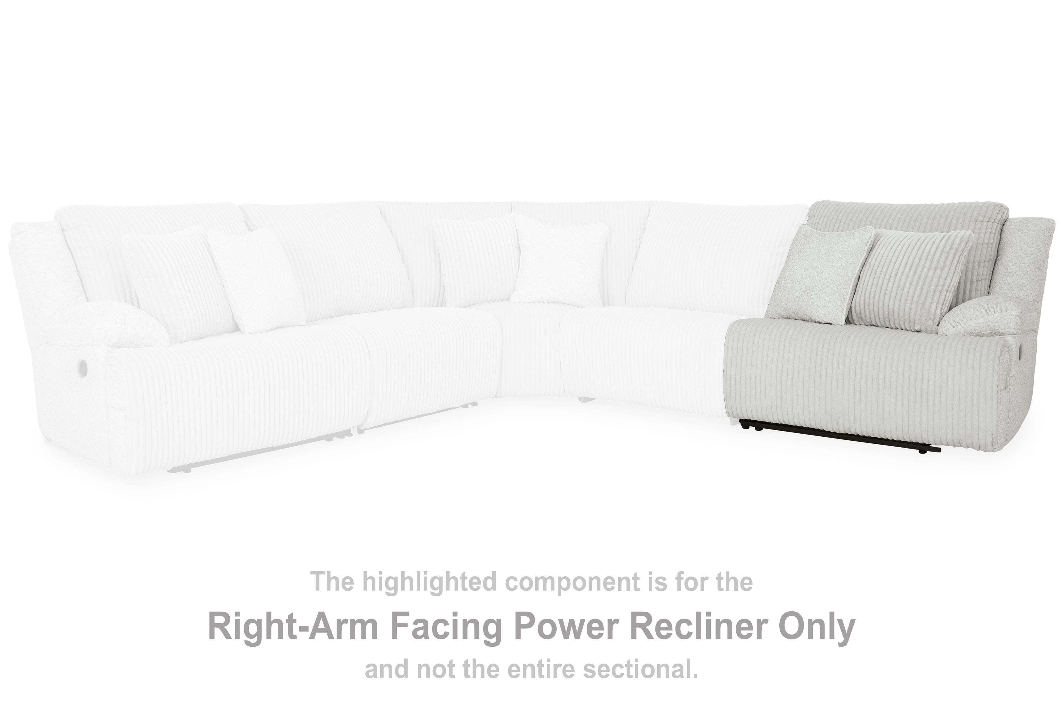 White ribbed sectional with right-end power recliner, tufted cushions and armrests