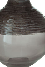 Harpwick dark gray glass vase close-up of ribbed top and glossy surface