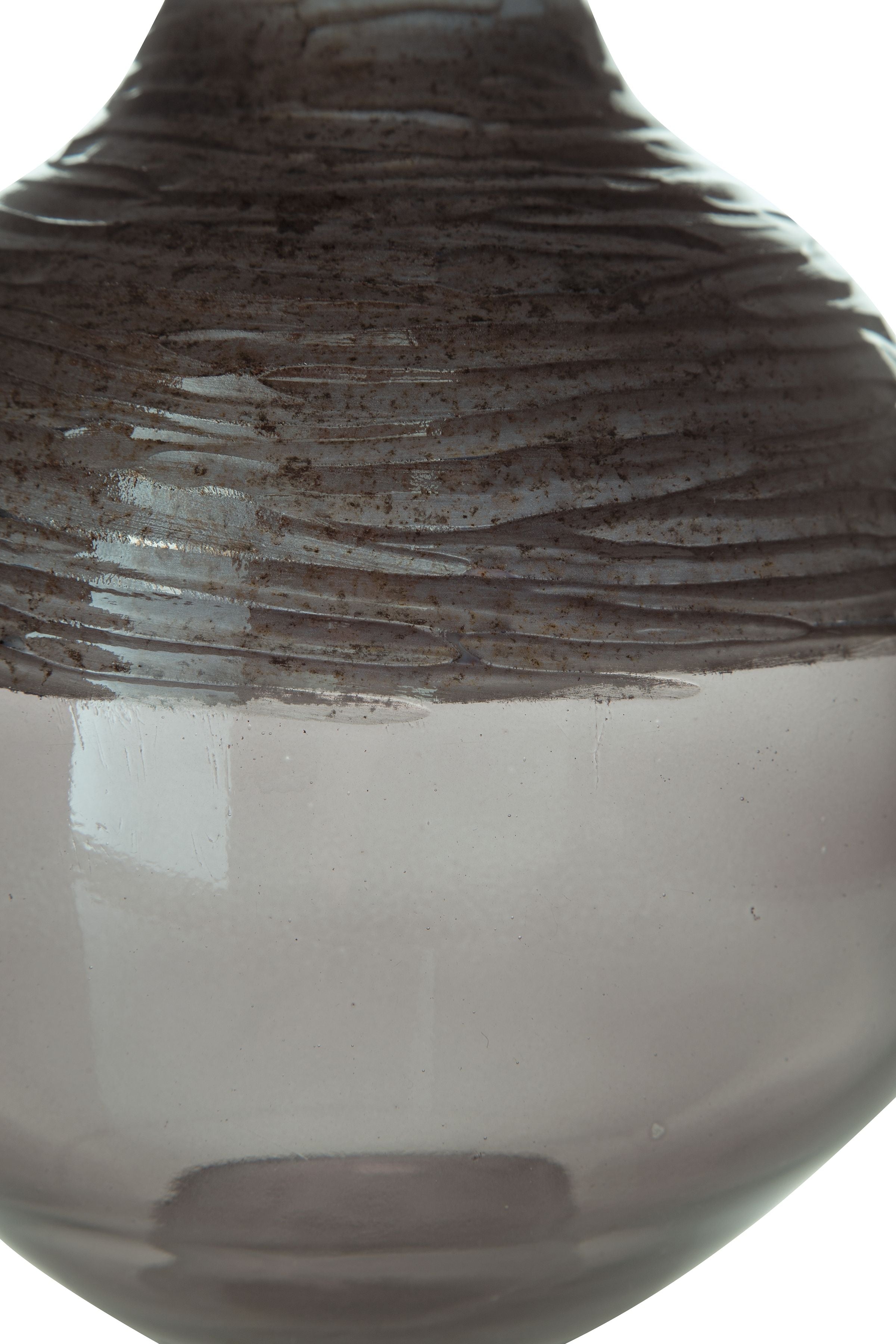 Harpwick dark gray glass vase close-up of ribbed top and glossy surface