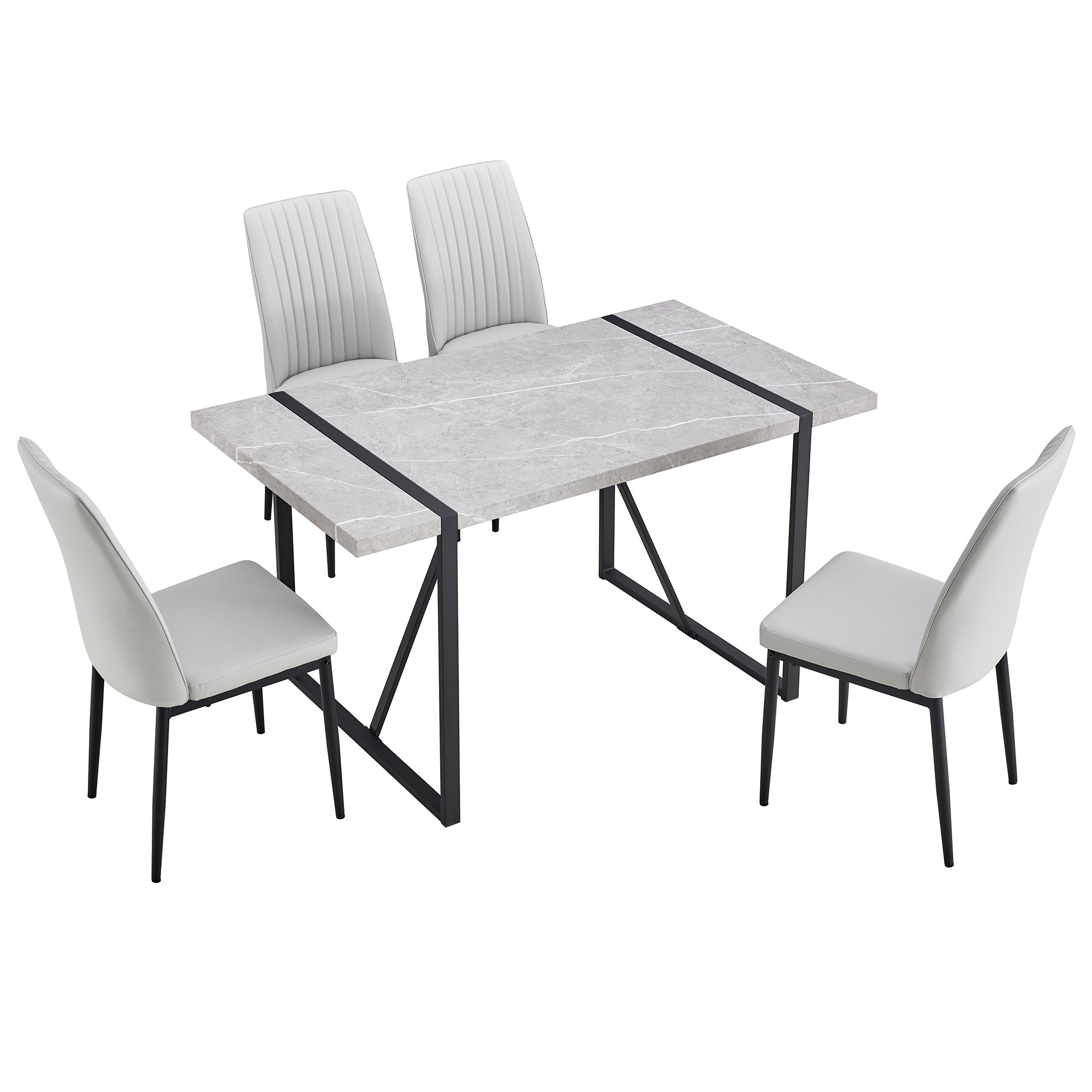5-Piece Dining Set w/ Faux Leather Chairs - Gray