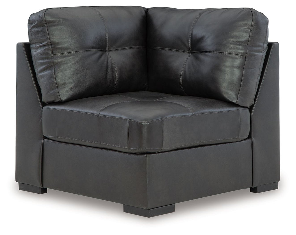 Dark gray leather-look wedge armchair with square legs