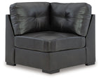Dark gray leather-look wedge armchair with square legs