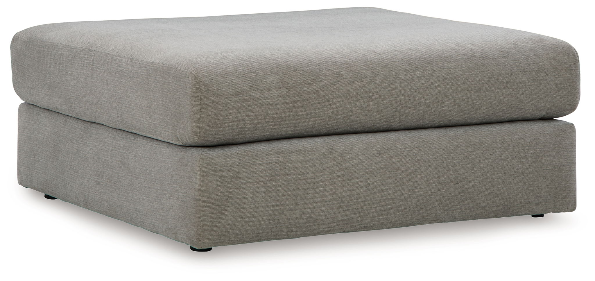 Gray upholstered ottoman with square top and tapered legs