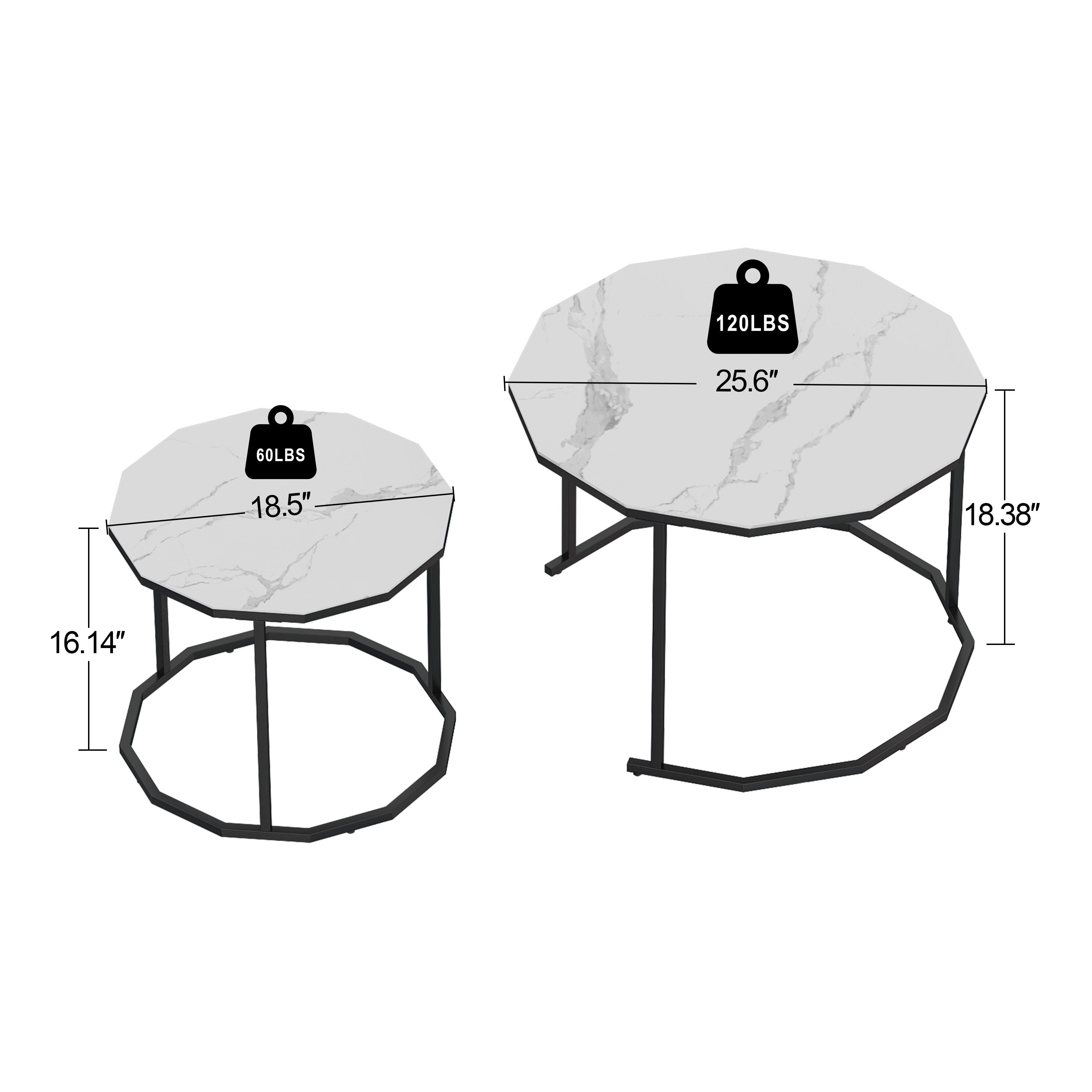 Marble Coffee Table End Table 12 - Gon Shape, 25.6 " White Artificial Marble Top And Black Metal Legs Can Be Used In, Outdoor, Anti - Tip (White And Black, 25.6"W X 25.6"D X 18 4"H)