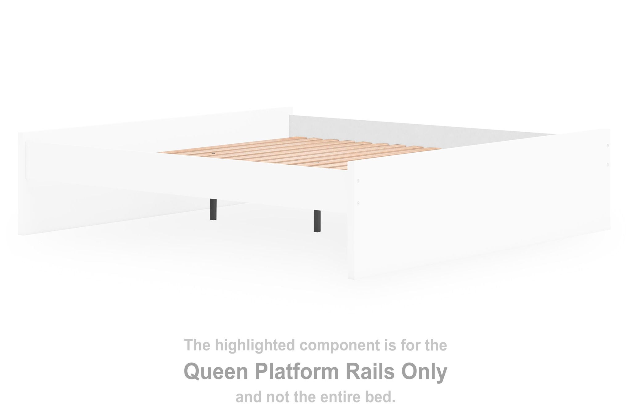 White queen platform rails with slatted support panels, showing side rail posts