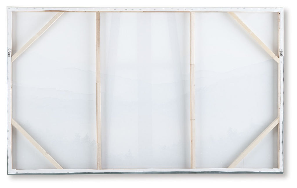 Wall art canvas with wood stretcher bars and corner frame, back view