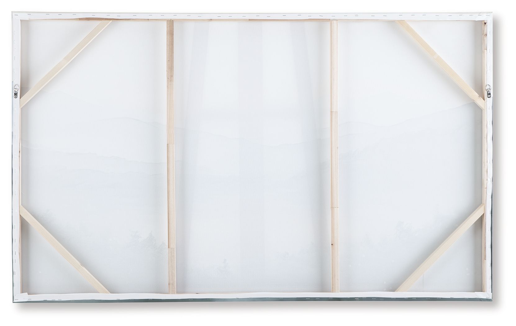 Wall art canvas with wood stretcher bars and corner frame, back view