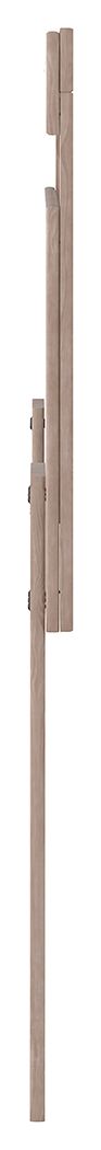 Gray full panel headboard side view with tall posts and panel frame.