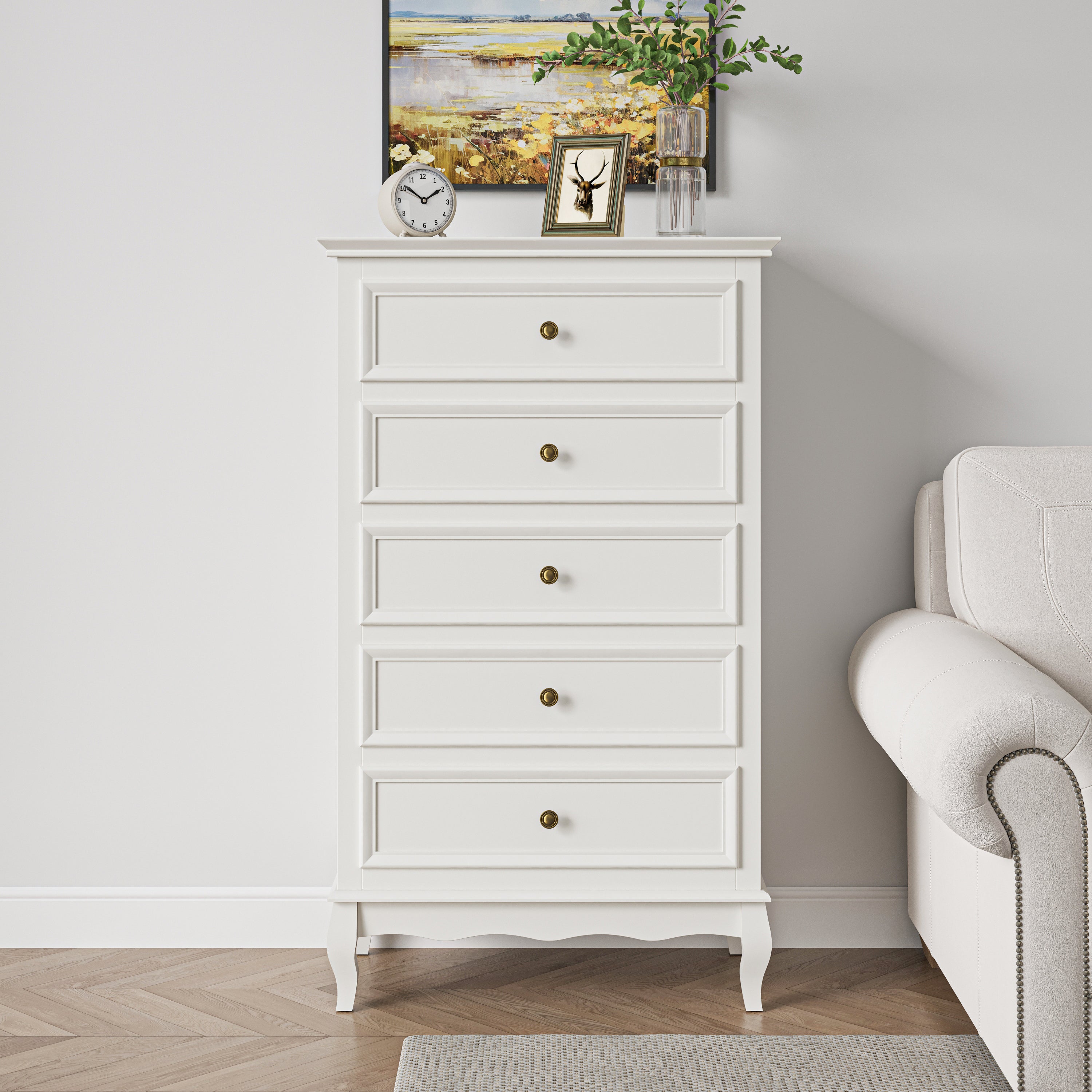 White Modern 5-Drawer Dresser for Bedroom Storage